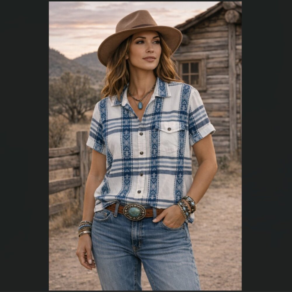 Krazy Kat Vintage Embroidered Women's Short Sleeve Button down Shirt